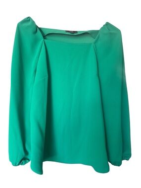 J. Crew Green Puff-Sleeve Square-Neck Blouse